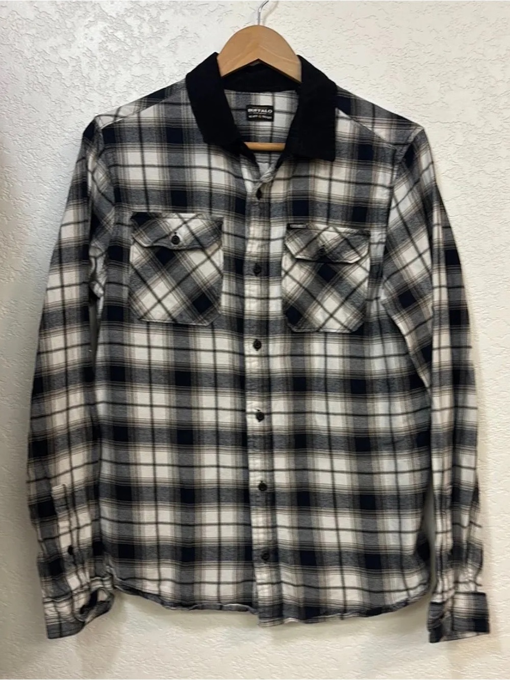 Buffalo by David Bitton Flannel, Black Multi Plaid, with Corduroy collar